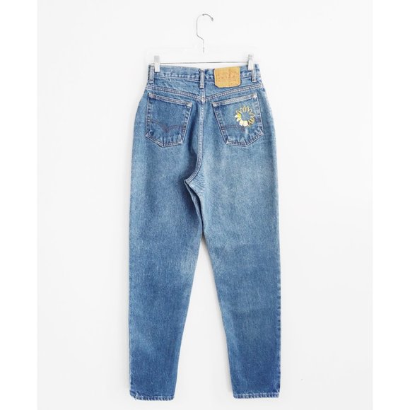Vintage 80s Levi's 505 Stonewash Blue Flower Embroidery High Waist Jeans 28 29 - Picture 6 of 13